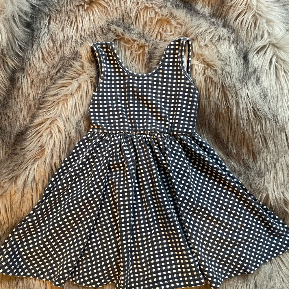 Navy Blue and White A-line Sleeveless Casual Dress with Scoop Neck